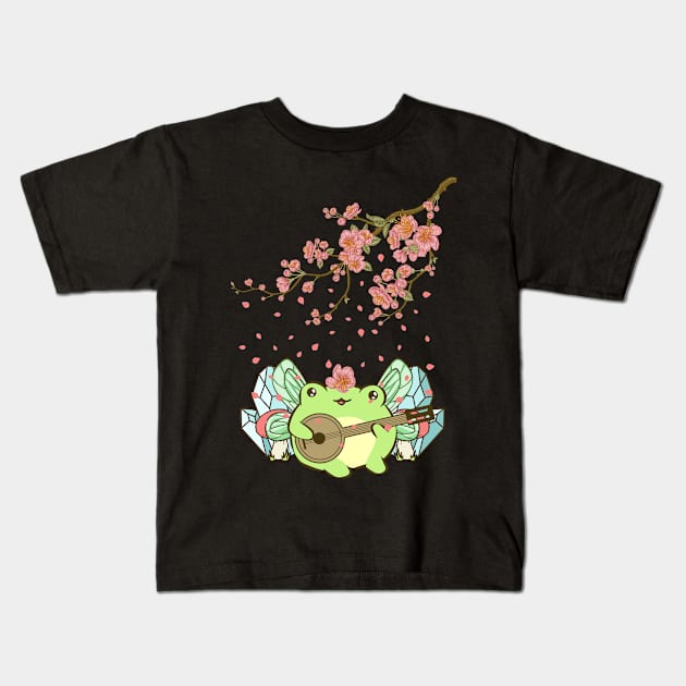 Fairycore Aesthetic Fairy Frog Cherry Blossom Kids T-Shirt by Alex21